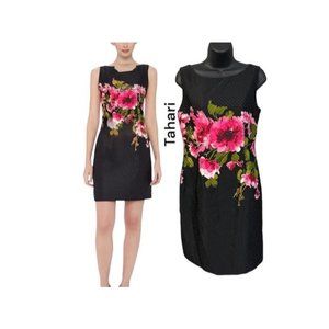 Dress Black Sleeveless Floral pink sheath tahari fashion
